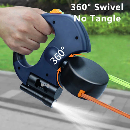 Uittrekbare Dubbele Lijn voor Kleine Huisdieren tot 8 kg | 3m Reflecterende Nylon Lijnen | 360° Draaibaar Anti-Klit Systeem | Ingebouwd LED-Licht & Onafhankelijk Remsysteem