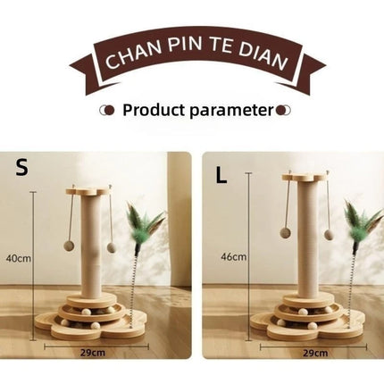 WHYY Houten Krabpaal | Drielagen Speelgoed voor Katten | Met Sisal Krabboard en Speelballen | Duurzaam en Leuk | Geproduceerd in Jiangsu China