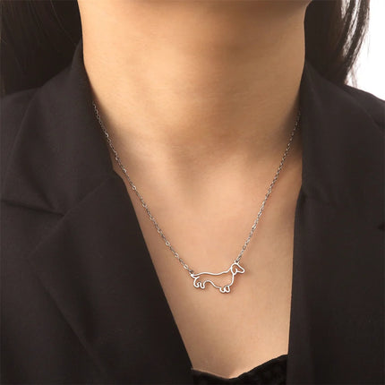 Dames en kinderen hondenliefhebbers ketting | RVS teckel hanger | Schattige sausizhond ketting | Cadeau sieraden voor dierenliefhebbers | 45+5cm | Goud of staal