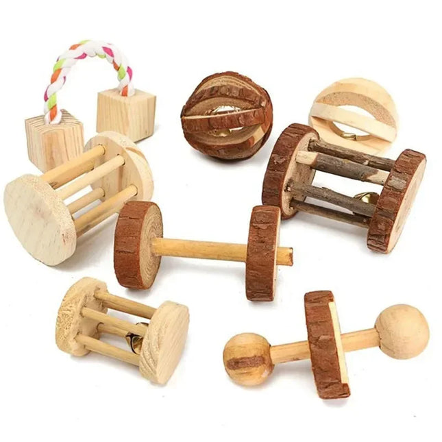 Natuurlijk Houten Speelgoed Konijn Roller | Dumbells Unicycle Bel | Knagende Tandenslijper voor Cavia's en Ratten | Huisdier Accessoires Molar Gereedschap | Geschikt voor Konijnen en Kleine Knaagdieren