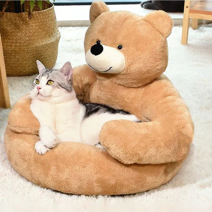 CuddleBear kattenbed van pluche | Zacht en comfortabel berenvormig kattenmandje | Machinewasbaar bed voor kleine en middelgrote katten | 46x46 cm of 57x57 cm