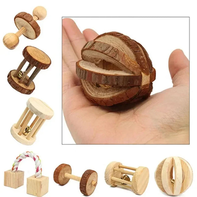 Natuurlijk Houten Speelgoed Konijn Roller | Dumbells Unicycle Bel | Knagende Tandenslijper voor Cavia's en Ratten | Huisdier Accessoires Molar Gereedschap | Geschikt voor Konijnen en Kleine Knaagdieren
