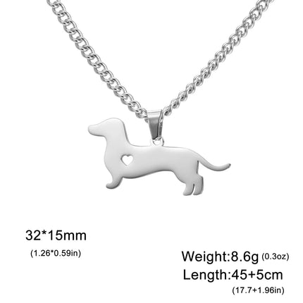 Dachshund Ketting voor Dames & Kinderen | RVS Hondenhanger | Sausage Dog Sieraad | Perfect Cadeau voor Dierenliefhebbers | Zilver Goud | 45+5cm