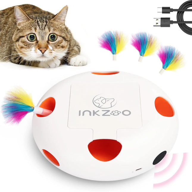 INKZOO Automatisch Katten Speelgoed | Interactieve Muis Veer Spel | Sensor Activering | 7 Openingen | Oplaadbare Batterij | Kattenvermaak | Onregelmatige Bewegingen | Duurzaam Plastic