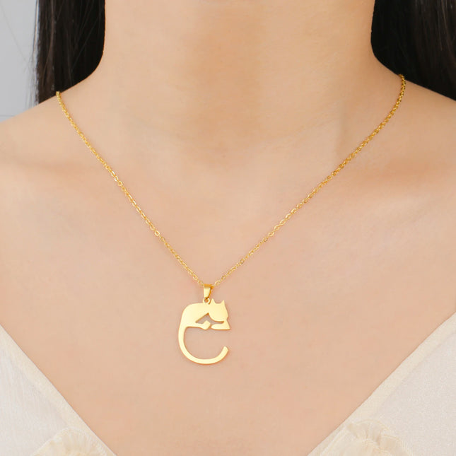 Katten hanger ketting dames | Edelstaal | Schattige kitten hanger | Trendy dieren sieraad | Perfect cadeau | Goud & staal  | Jeshayuan