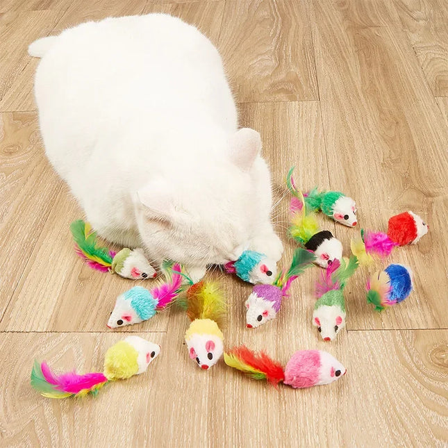 Fleece Pluche Katten Speelgoed | Interactieve Valse Muizen Met Veren | Kleurrijk Dier Vangt Het Oog | Veilig & Duurzaam | Training & Speelplezier | Set Van 10/20 Stuks | Voor Kittens & Katten