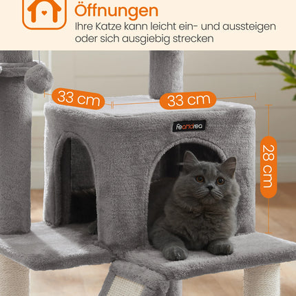 FEANDREA Kattenmeubel | Grote Observatiedek | Drie Laags | Sisal Krabstammen | Pluche Bal | Lichtgrijs
