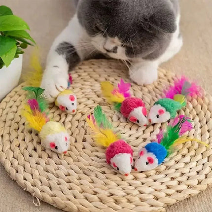 Fleece Pluche Katten Speelgoed | Interactieve Valse Muizen Met Veren | Kleurrijk Dier Vangt Het Oog | Veilig & Duurzaam | Training & Speelplezier | Set Van 10/20 Stuks | Voor Kittens & Katten