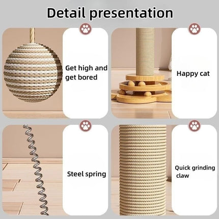WHYY Houten Krabpaal | Drielagen Speelgoed voor Katten | Met Sisal Krabboard en Speelballen | Duurzaam en Leuk | Geproduceerd in Jiangsu China