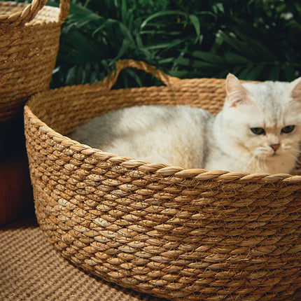 Ronde Rattan Mand | Ademend Huisdierenbed | Katten en Puppy's | Zomerkoel Bamboe Weefhuis | Comfortabel Slaaphol | Dierenvriendelijk ontwerp