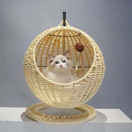 Kattenhangmat | Ronde Hangmand | Semi-Afgesloten Design | Huisdiercomfort | Ventilerend | Zomercocon | Duurzaam | Interieurstijl