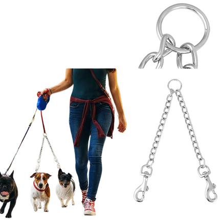 Stainless Steel Double-Barrel Dog Leash | Anti-Tangle | 150 cm | Suitable for Large and Small Dogs