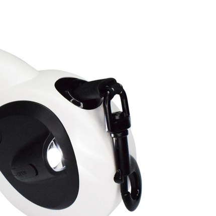 Intrekbare Hondenriem 5m | Ingebouwde LED Zaklamp | Inclusief Poepzakjesdispenser | Veilig Wandelen | Kunststof en Nylon | Geschikt voor Alle Hondenmaten | Wit
