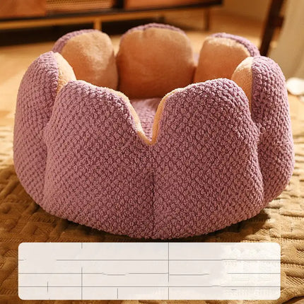 Bloemvormige kattenmand | Zachte pluche kattenbed | Warm en comfortabel bloemen design | Machinewasbaar | Knusse kattenmand voor kleine huisdieren