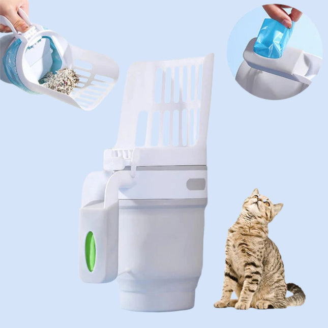 LitterMate kattenbak schep met ergonomisch handvat | Compact opvouwbaar ontwerp | Eenvoudig schoonmaken en minder rommel | Efficiënte afvalverwerking voor kattenbak