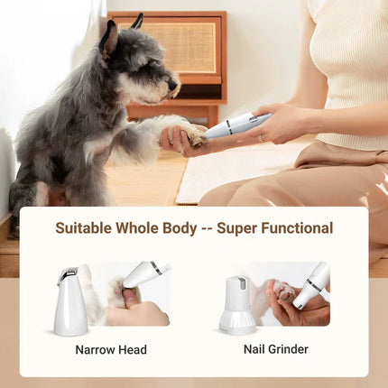PurrfectTrim huisdier trimset | 4-in-1 stille verzorgingsset | Vachttrimmer en nagelvijl voor hond en kat | Drie verwisselbare trimkoppen | Veilig en geschikt voor alle vachtsoorten