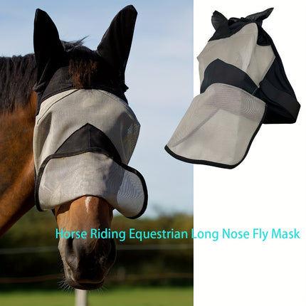 Horse Mask Fly Protection | Long Nose Fly Mask | Teslin Fabric | Equestrian Nose Covering