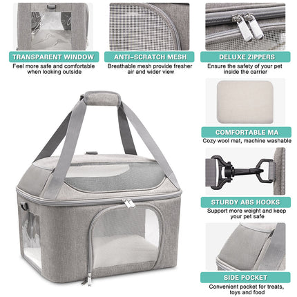Transportín transpirable para gatos con tres entradas y diseño ligero: ideal para visitas al veterinario.