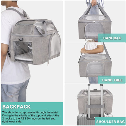 Transportín transpirable para gatos con tres entradas y diseño ligero: ideal para visitas al veterinario.