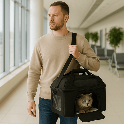 Transportín transpirable para gatos con tres entradas y diseño ligero: ideal para visitas al veterinario.