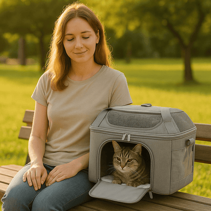 Transportín transpirable para gatos con tres entradas y diseño ligero: ideal para visitas al veterinario.