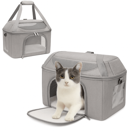Transportín transpirable para gatos con tres entradas y diseño ligero: ideal para visitas al veterinario.