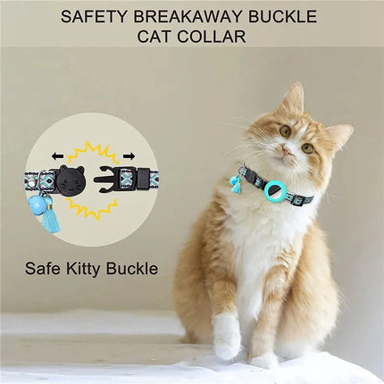 Collare riflettente in nylon per gatti | Supporto AirTag | Sicurezza e localizzazione | Campanello | Regolabile | Compatibile con l'app Trova la mia | Adatto a gattini e gatti adulti | Comodo e resistente | Visibilità notturna