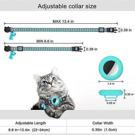 Collare riflettente in nylon per gatti | Supporto AirTag | Sicurezza e localizzazione | Campanello | Regolabile | Compatibile con l'app Trova la mia | Adatto a gattini e gatti adulti | Comodo e resistente | Visibilità notturna