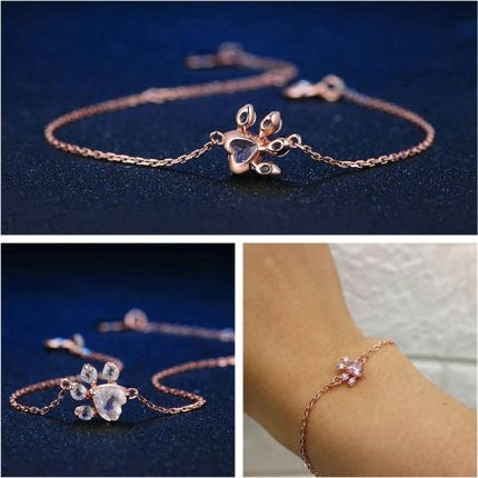 Rose Quartz Paw Print Bracelet in Rose Gold Plating | Cat Lover's Gift | Hypoallergenic and Nickel-Free