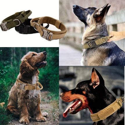 Tactische hondenhalsband nylon | Verstelbaar | Stevige kunststof gesp | D-ring voor riembevestiging | Geschikt voor middelgrote en grote honden | Camouflagemotief