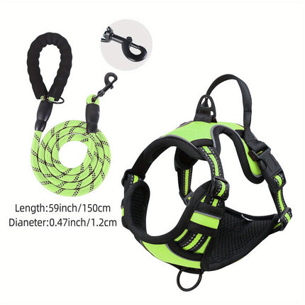 Reflecterend hondenharnas met leash set | Verstelbaar | Oxford stof | Comfortabele bekleding | Geschikt voor middelgrote en grote honden | Veilig wandelen en training