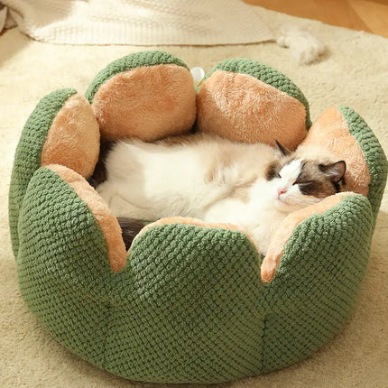 Bloemvormige kattenmand | Zachte pluche kattenbed | Warm en comfortabel bloemen design | Machinewasbaar | Knusse kattenmand voor kleine huisdieren