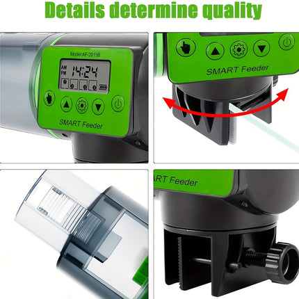 Automatyczny dozownik karmy Zyfeeder | Regulowany timer LCD | Zasilany bateryjnie | Materiał PVC do akwarium | 24-godzinny harmonogram karmienia | Akcesoria do akwarium | Pochodzenie z Guangdong | Trwały i nowoczesny design