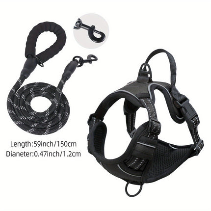 Reflecterend hondenharnas met leash set | Verstelbaar | Oxford stof | Comfortabele bekleding | Geschikt voor middelgrote en grote honden | Veilig wandelen en training