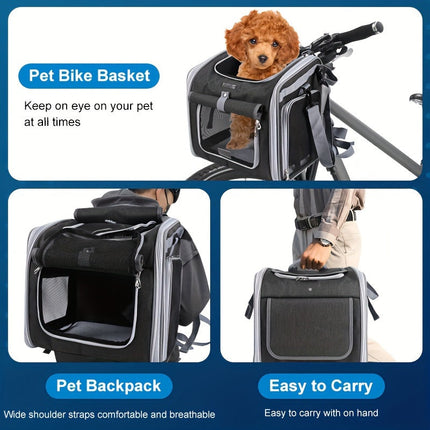 Uitbreidbare fietsmand voor huisdieren | Voor kleine honden en katten tot 8 kg | Ademend polyester | 4 mesh-vensters | Snel te bevestigen op fiets | Geschikt voor stuurpen vanaf 28 cm