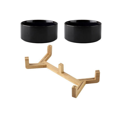 CelestiPaw Ceramic Food Bowl | Double Bowl Wood | Stylish Cat & Dog Food Bowl | Comfortable Design | Easy to Clean | Heavenly Style | Ceramic for Cats & Dogs | Stylish and Functional