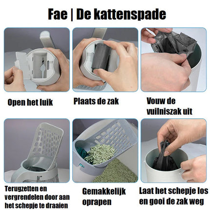 Fee Kattenbakschep met Geïntegreerde Bajspåse-Behouder | Gemakkelijk & Hygiënisch Schoonmaken | Duurzaam en Handig in Gebruik | Perfect voor Standaard Kattenbakken