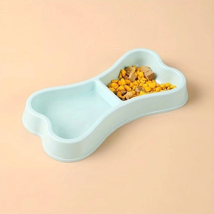 Macaron hondenvoerbak met botvorm | Dubbele voerbak van duurzaam plastic | Twee compartimenten voor eten en water | Voor kleine en middelgrote honden | 24x11x4,3 cm | Lichtgewicht en makkelijk schoon te maken