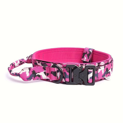 Tactische hondenhalsband nylon | Verstelbaar | Stevige kunststof gesp | D-ring voor riembevestiging | Geschikt voor middelgrote en grote honden | Camouflagemotief