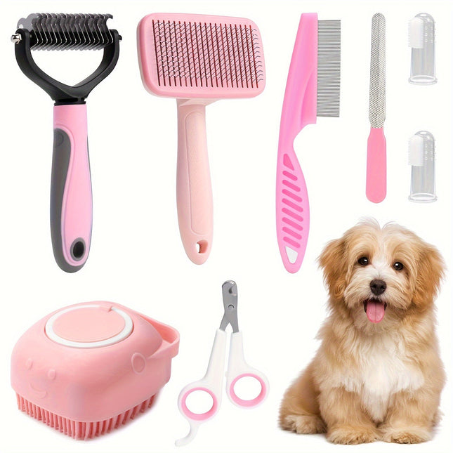 8-delige hondenverzorgingsset | Complete vachtverzorging met borstel, nagelknipper, vlooienkam en tandenborstel | Voor kleine en middelgrote honden