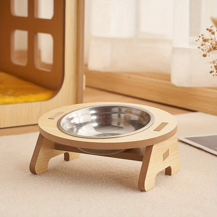 Verhoogde kattenvoerbak set van hout en roestvrij staal | Ergonomische dubbele voerbak | Comfortabel eten en drinken voor katten | Makkelijk schoon te maken | Stabiel en duurzaam | 31,5 x 16 x 8 cm