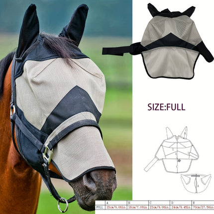 Horse Mask Fly Protection | Long Nose Fly Mask | Teslin Fabric | Equestrian Nose Covering