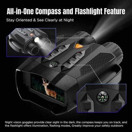 Visione notturna 4K cristallina | Binocolo con ampio schermo | Torcia integrata | Sicurezza e osservazione con visione Ultra HD