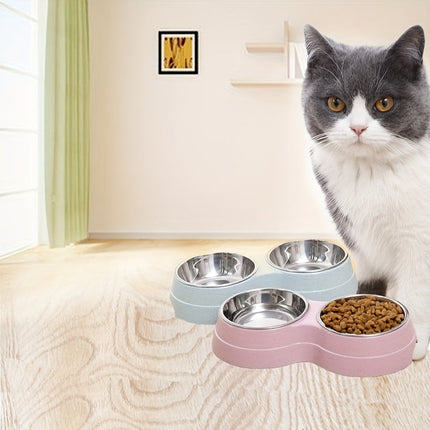 Roestvrijstalen dubbele voerbak voor huisdieren | Antislip basis | 2 bakken voor eten en drinken | Geschikt voor katten en kleine tot middelgrote honden | Gemakkelijk schoon te maken