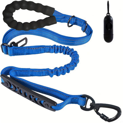 Verstelbare bungee hondenriem | Schokabsorberend nylon | Reflecterende stiksels | Gevoerde handgrepen | 125-190 cm lang | Geschikt voor grote honden
