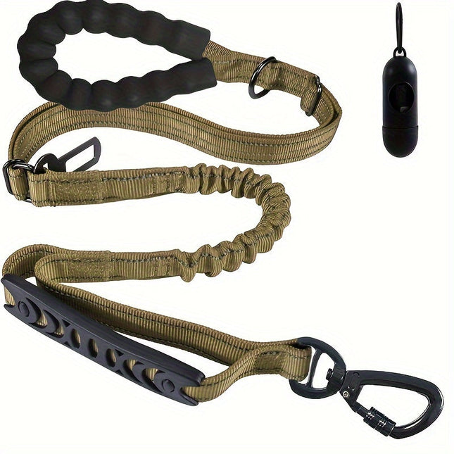 Verstelbare bungee hondenriem | Schokabsorberend nylon | Reflecterende stiksels | Gevoerde handgrepen | 125-190 cm lang | Geschikt voor grote honden