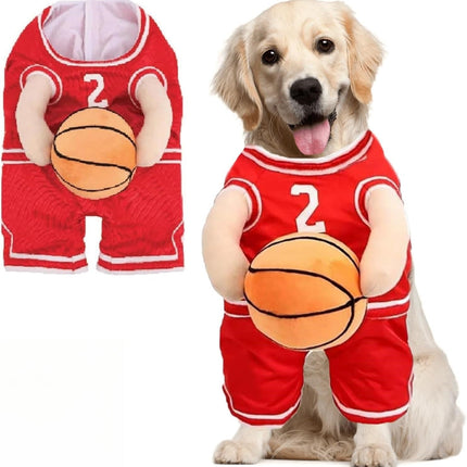 Basketbal hondenkostuum met bal | Comfortabel verkleedpak voor kleine en middelgrote honden | Schattig sportief ontwerp | Polyester | Perfect voor feest, fotoshoot of Halloween