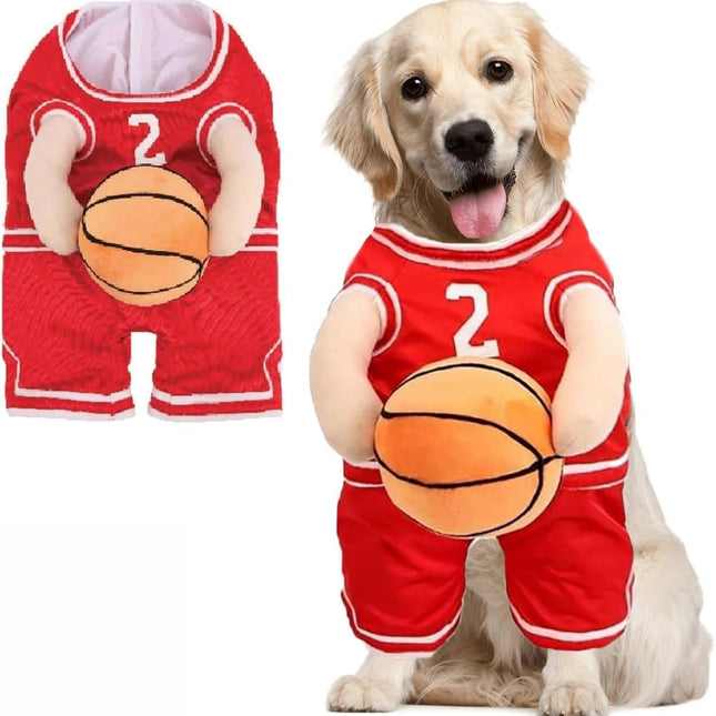 Basketbal hondenkostuum met bal | Comfortabel verkleedpak voor kleine en middelgrote honden | Schattig sportief ontwerp | Polyester | Perfect voor feest, fotoshoot of Halloween
