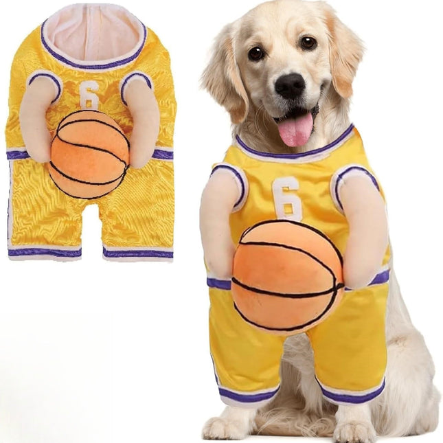 Basketbal hondenkostuum met bal | Comfortabel verkleedpak voor kleine en middelgrote honden | Schattig sportief ontwerp | Polyester | Perfect voor feest, fotoshoot of Halloween