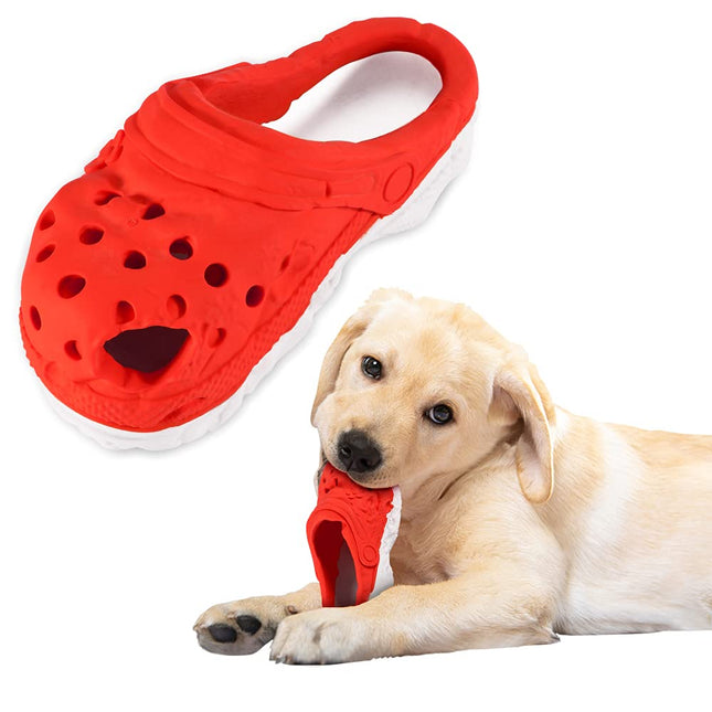 Duurzaam Kauwspeeltje Hond | Veilig Natuurrubber | Agressief Kauwen | Bevordert Gebitsgezondheid | Levendige Kleuren | Perfect voor Apporteren en Touwtrekken | Speels Pantoffelontwerp | Groot Formaat | Onverwoestbaar en Niet-Giftig